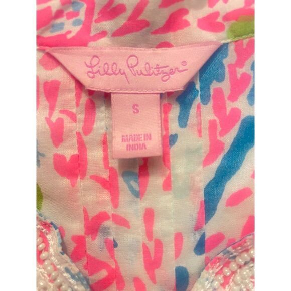 Lilly Pulitzer Sarasota Beaded Tunic Blouse Turquoise Lets Cha Cha Pink Small - Picture 5 of 5